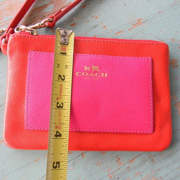 COACH RED/PINK PEBBLE LEATHER WRISTLET WALLET - Picture 3 of 5